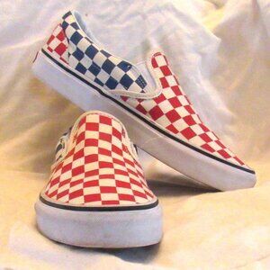 Vans Slip On Classic Checkerboard Red Blue Checker Mens 7 Womens 8.5 V Good Cond